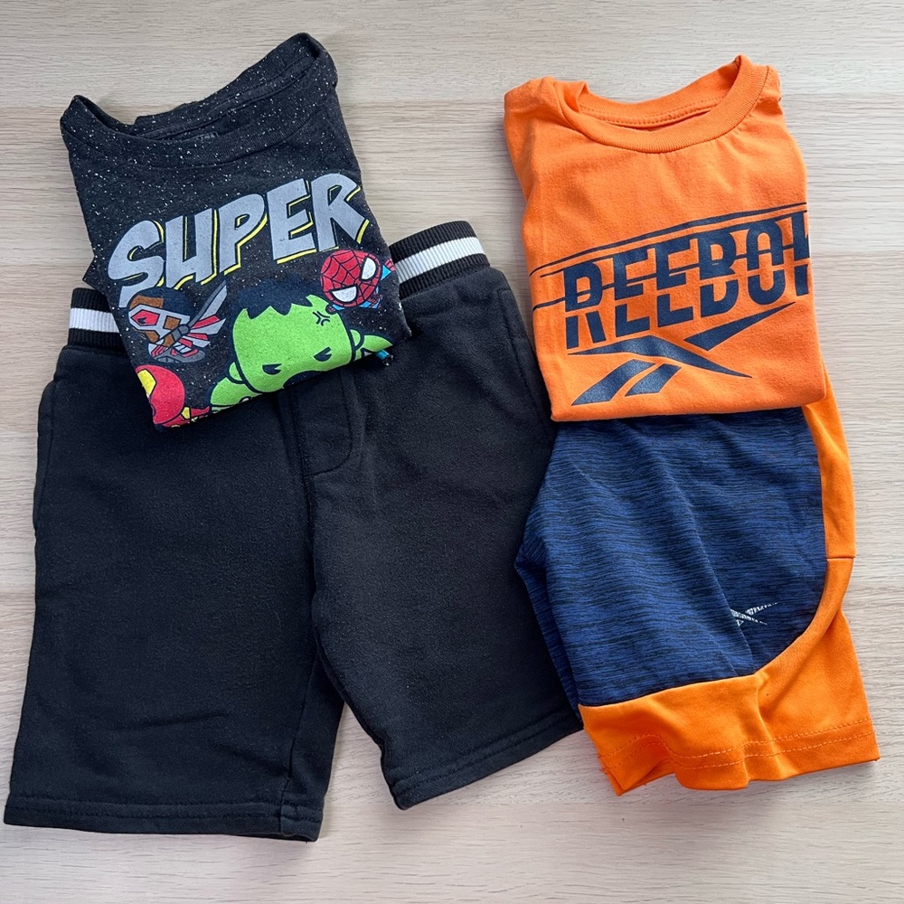 Boy’s Bundle Size 4T Reebok Matching Short Set, Marvel Shirt